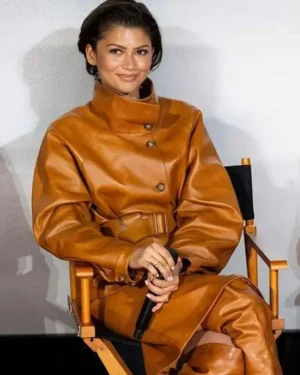 Dune 3 Movie Premiere Zendaya Brown Leather Jacket
