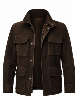 MobLand S02 2026: Pierce Brosnan Rich Brown Suede Leather Jacket