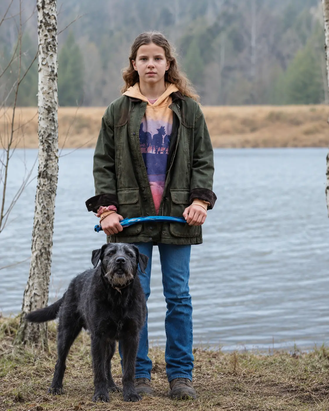 Lorelei Olivia Mote wearing green waxed field jacke