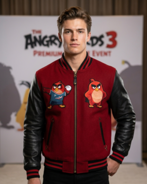 Angry Birds Part 3 2026: Movie Premium Cosplay Red And Black Varsity Jacket