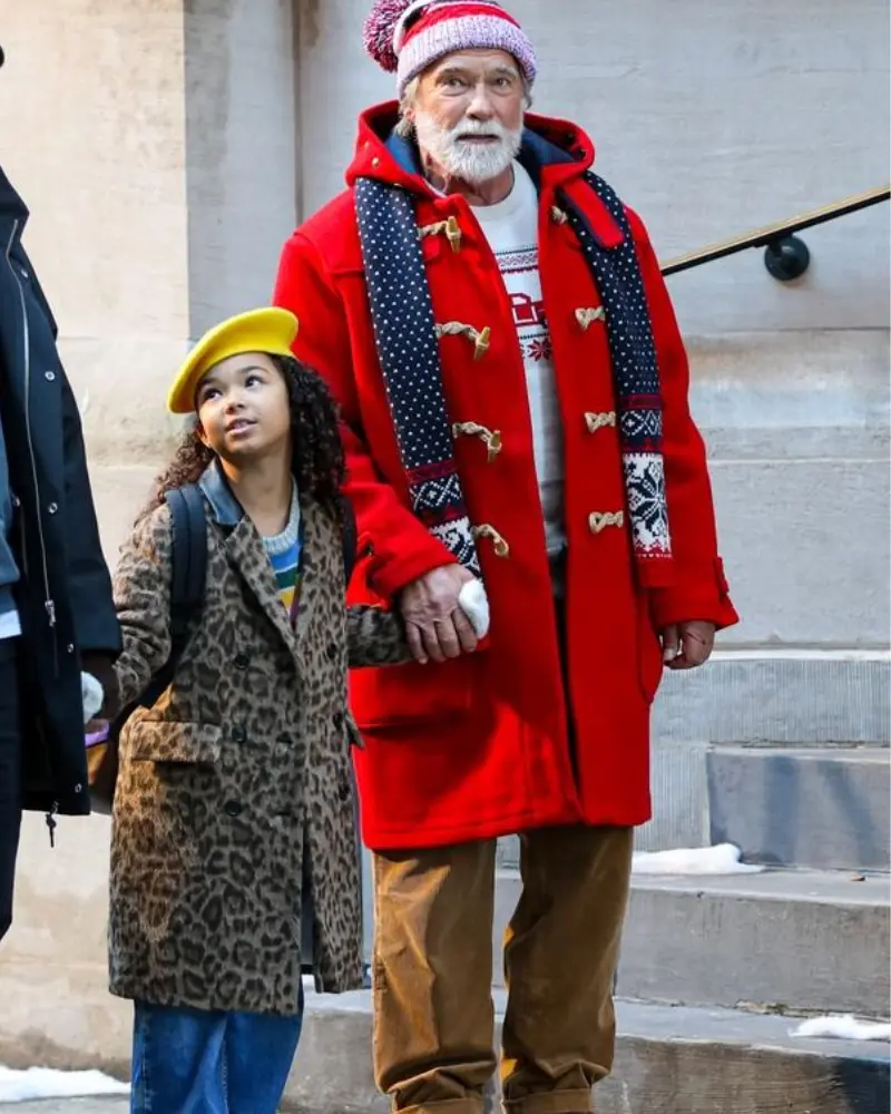 Arnold Schwarzenegger inspired red toggle coat