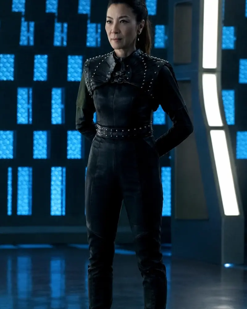 Michelle Yeoh Inspired Black Studded Futuristic Jacket