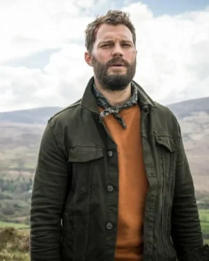 Jamie Dornan olive green utility jacket
