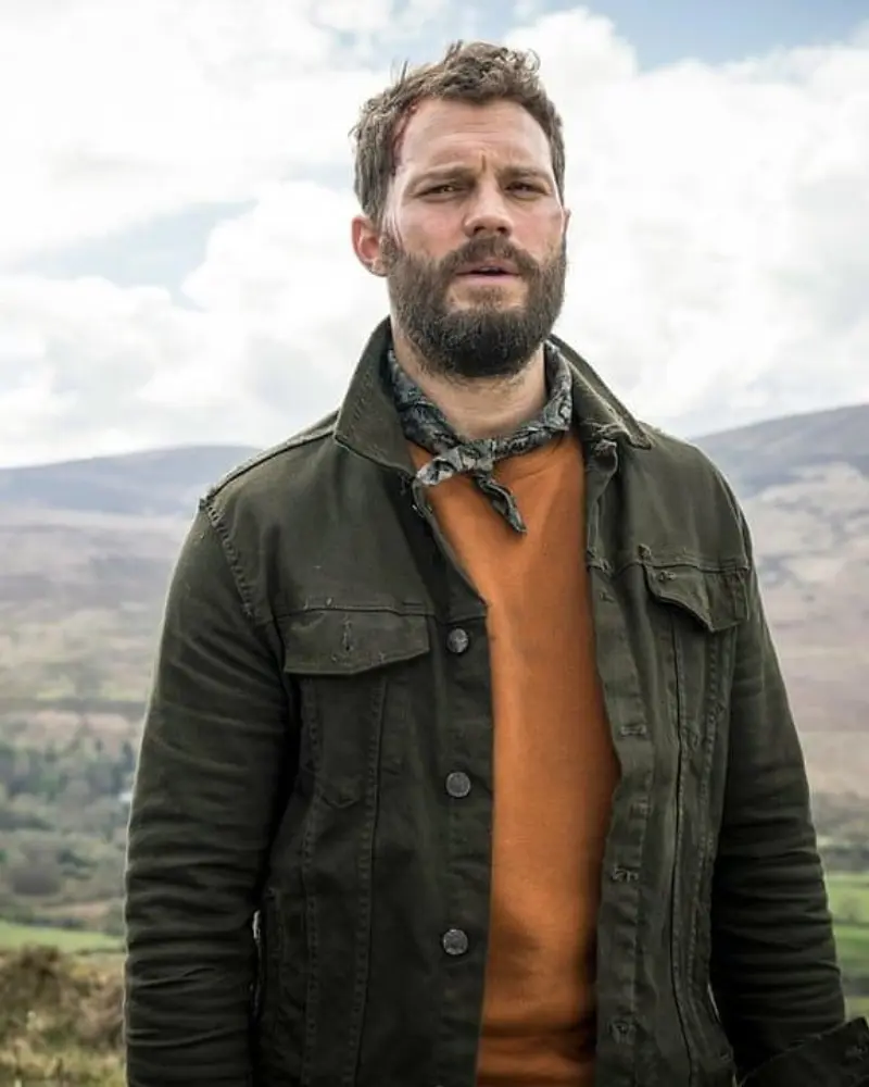 Jamie Dornan olive green utility jacket